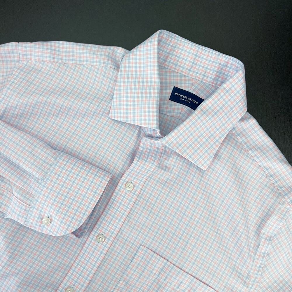 Proper Cloth Mayfair Shirt Mens 16.5 34.5 Check Slim Button Up Wrinkle Resistant